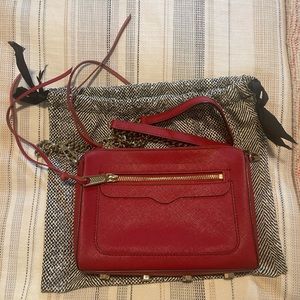 Rebecca Minkoff red saffiano crossbody leather bag with gold hardware